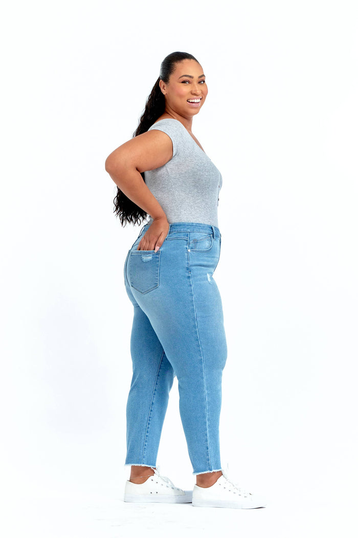 Sustainable Denim Straight Leg Distressed Jean