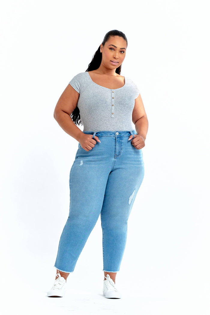 Sustainable Denim Straight Leg Distressed Jean