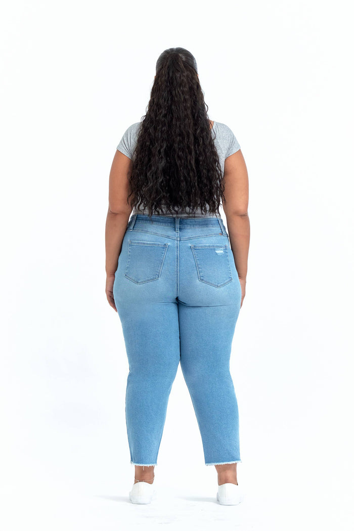 Sustainable Denim Straight Leg Distressed Jean
