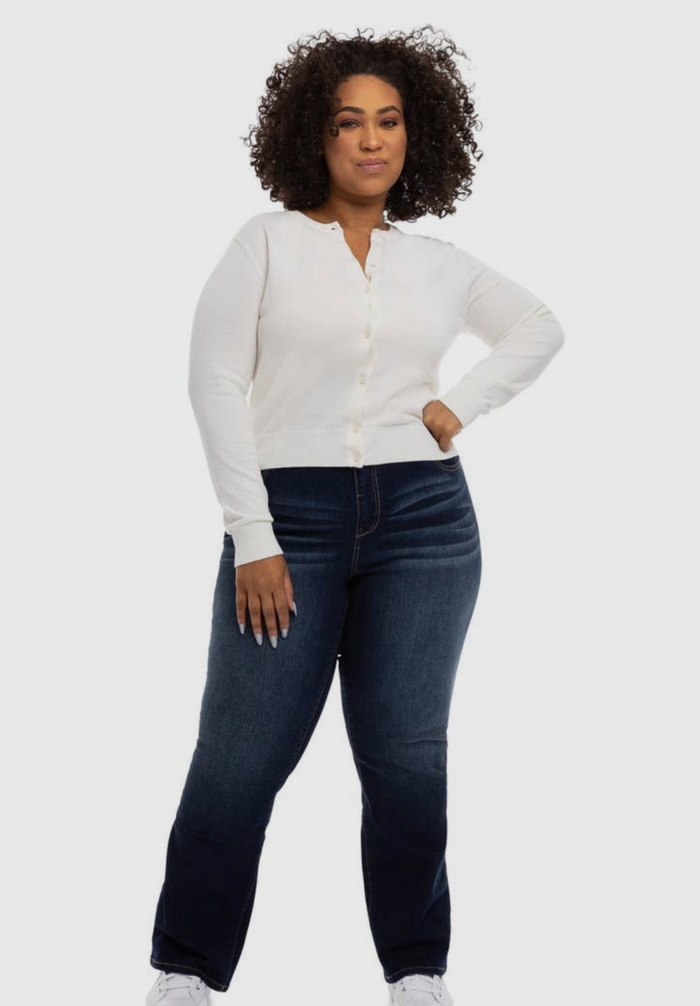 Plus size sustainable denim in bootcut