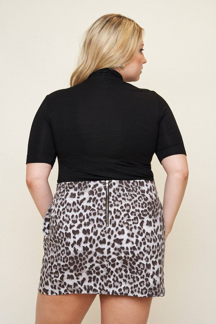Taite Mini Skirt in Grey Leopard Stretch Twill