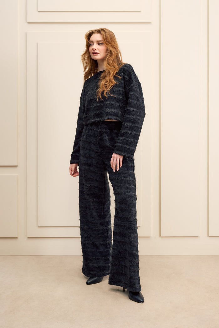 Textured Knit Wide Leg Pants