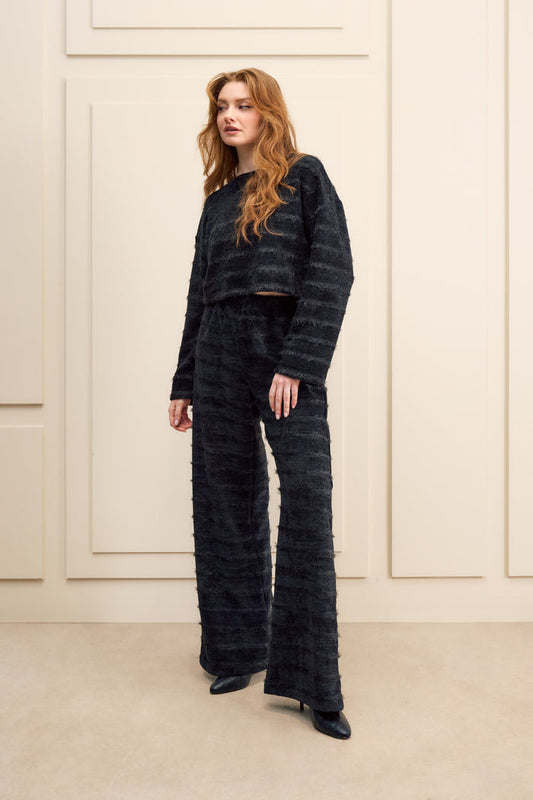 Textured Knit Wide Leg Pants