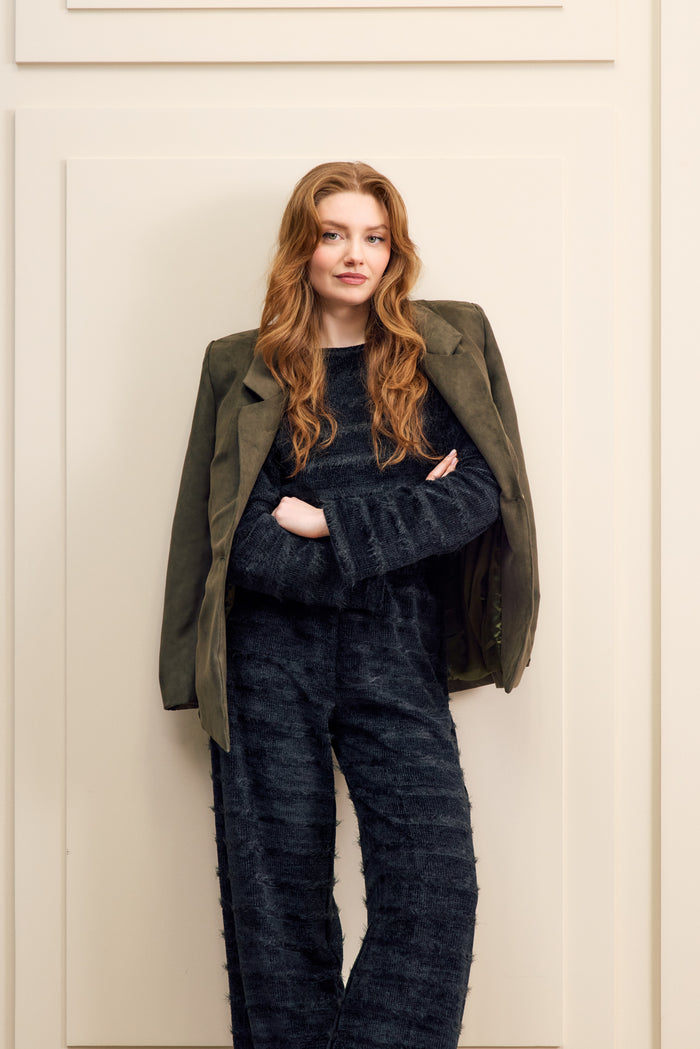 Textured Knit Wide Leg Pants