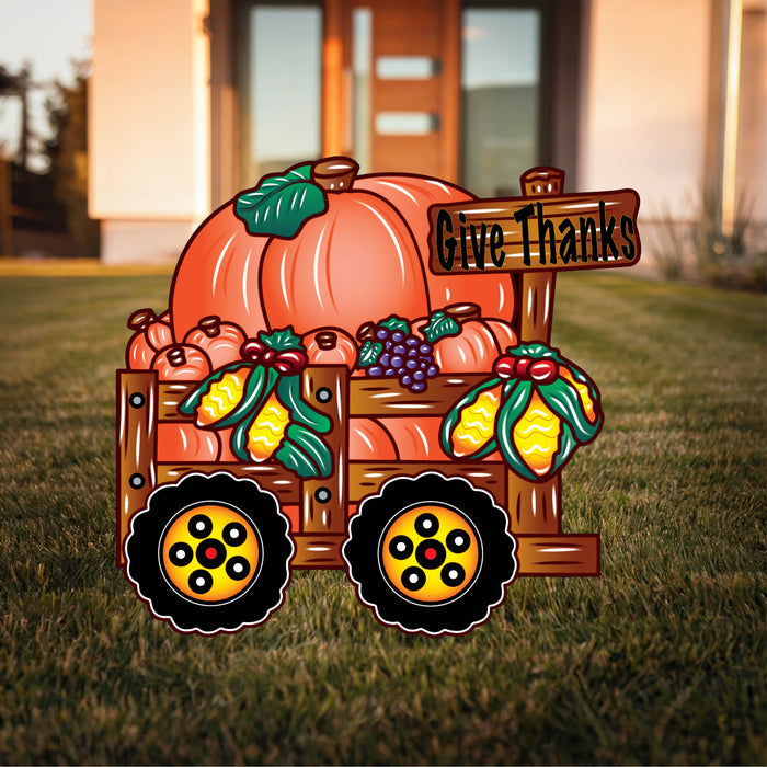 Trailer of Pumpkins with Give Thanks Sign