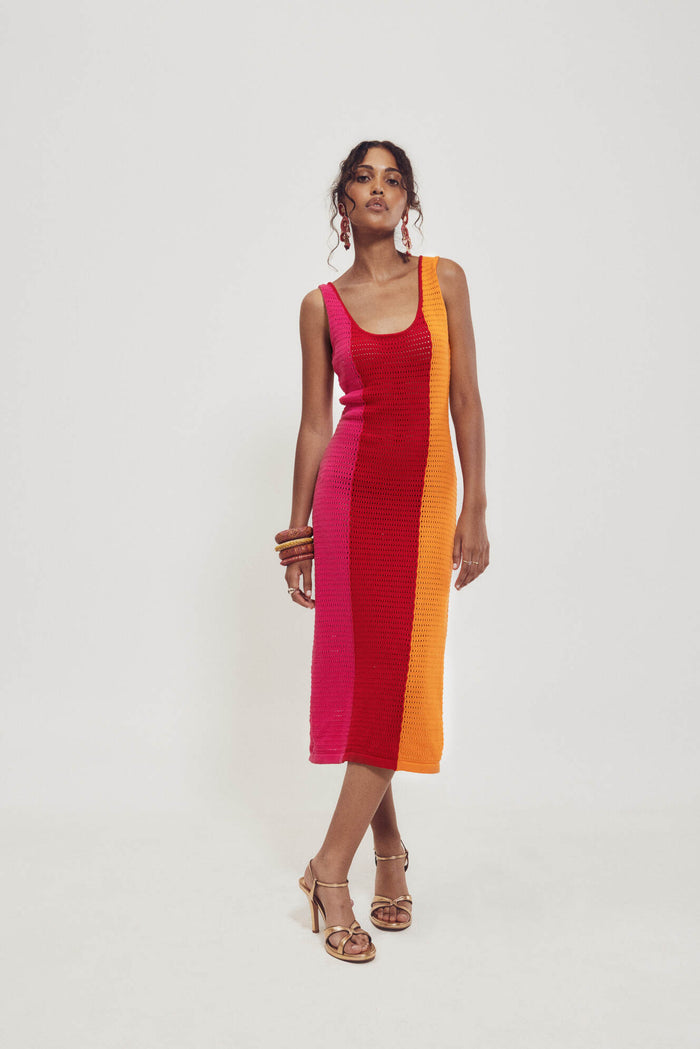 Tri Colour Crochet Knit Dress