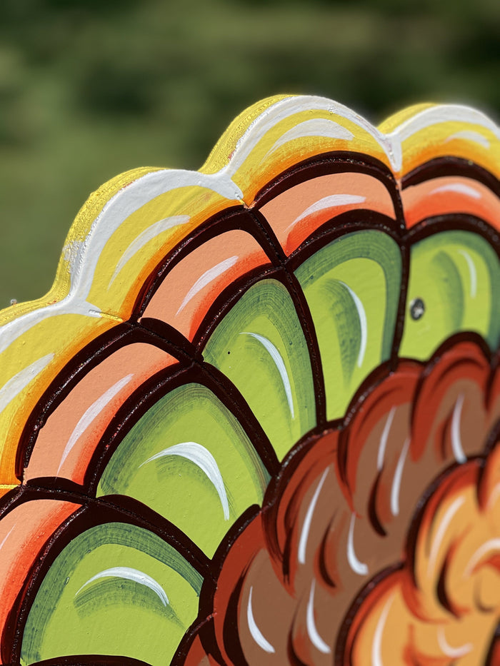 turkey on pumpkins painted yard art