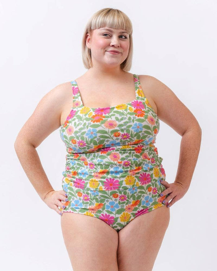 Ultra High-Waist Swim Bottom in Reversible Breezy Floral & Check
