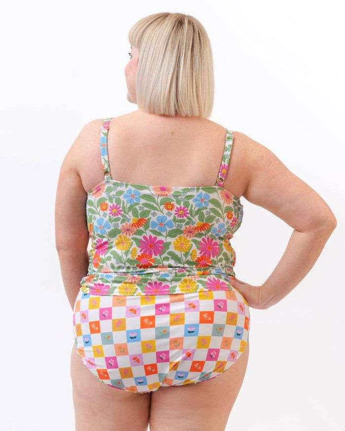 Ultra High-Waist Swim Bottom in Reversible Breezy Floral & Check