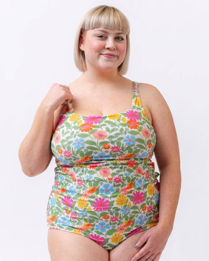 Ultra High-Waist Swim Bottom in Reversible Breezy Floral & Check