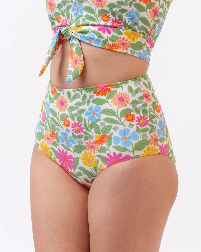 Ultra High-Waist Swim Bottom in Reversible Breezy Floral & Check