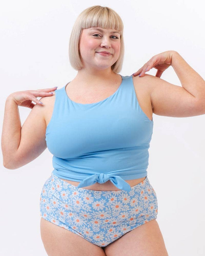 Ultra High-Waist Swim Bottom in Reversible Peri Blue & Daisy