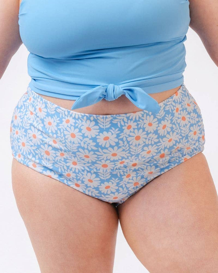 Ultra High-Waist Swim Bottom in Reversible Peri Blue & Daisy