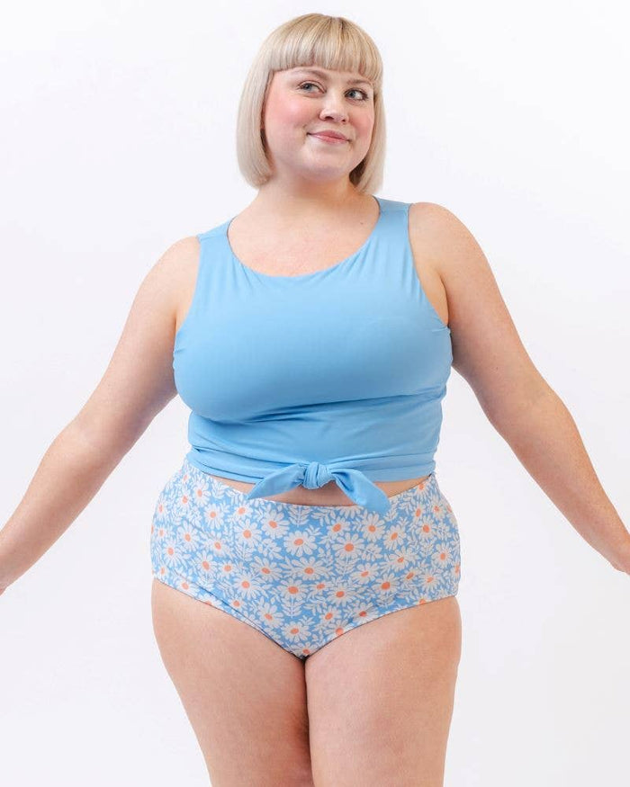 Ultra High-Waist Swim Bottom in Reversible Peri Blue & Daisy