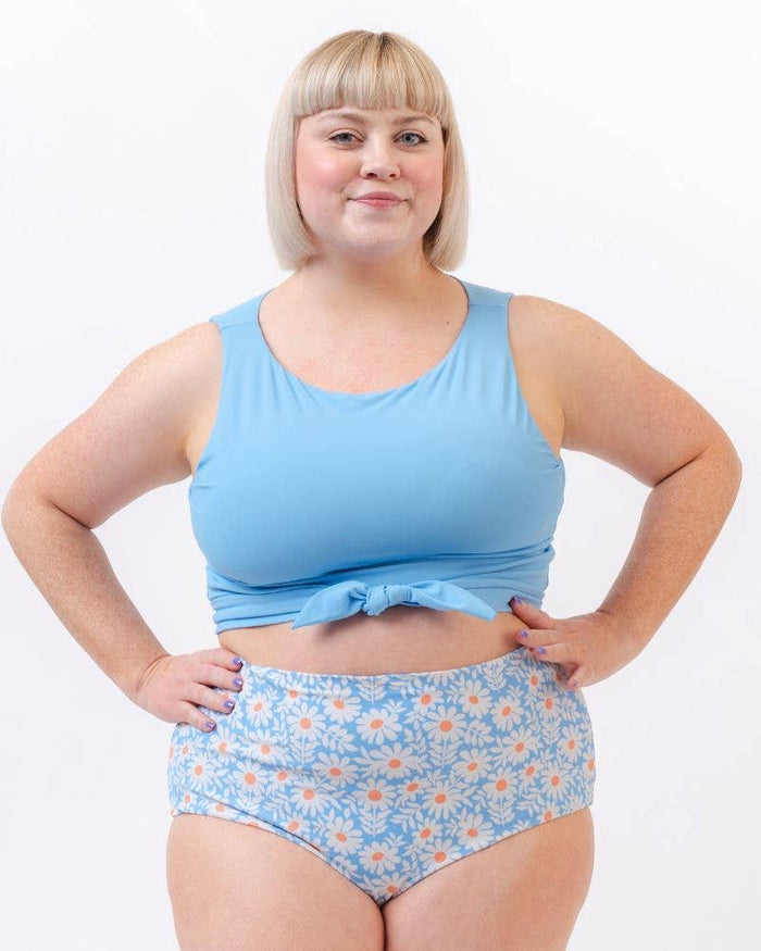 Ultra High-Waist Swim Bottom in Reversible Peri Blue & Daisy