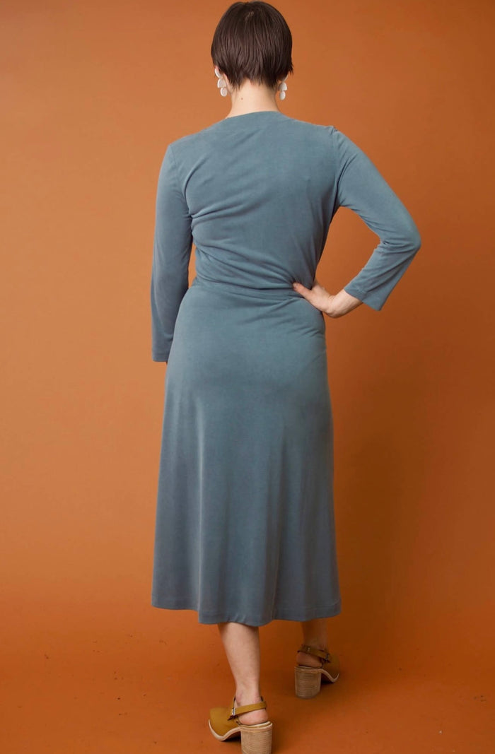 Una 3/4 Sleeve Wrap Dress in Lagoon - Laluxe Femme