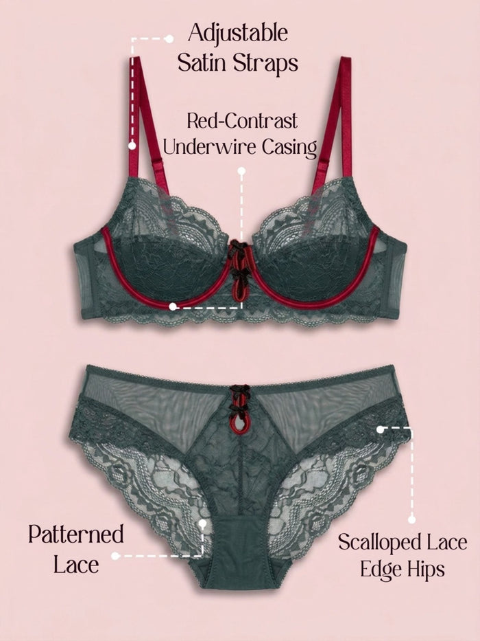 Underwired Non-Padded Lace Bra & Brief Set