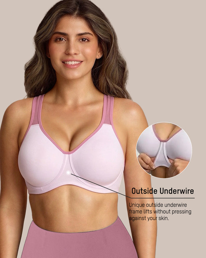 Unlined External Underwire Full Coverage Sports Bra