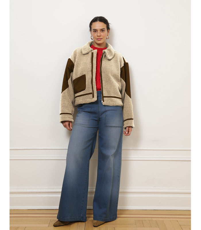 Vanessa Shearling Bomber Jacket - Ivory