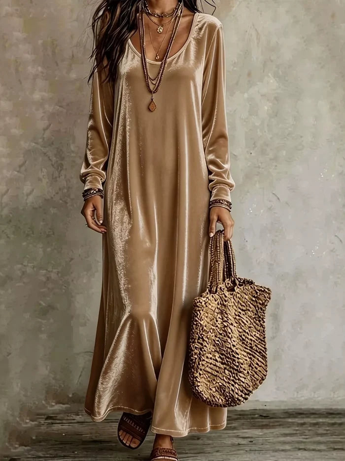Velvet Maxi Dress with Flowy Hem