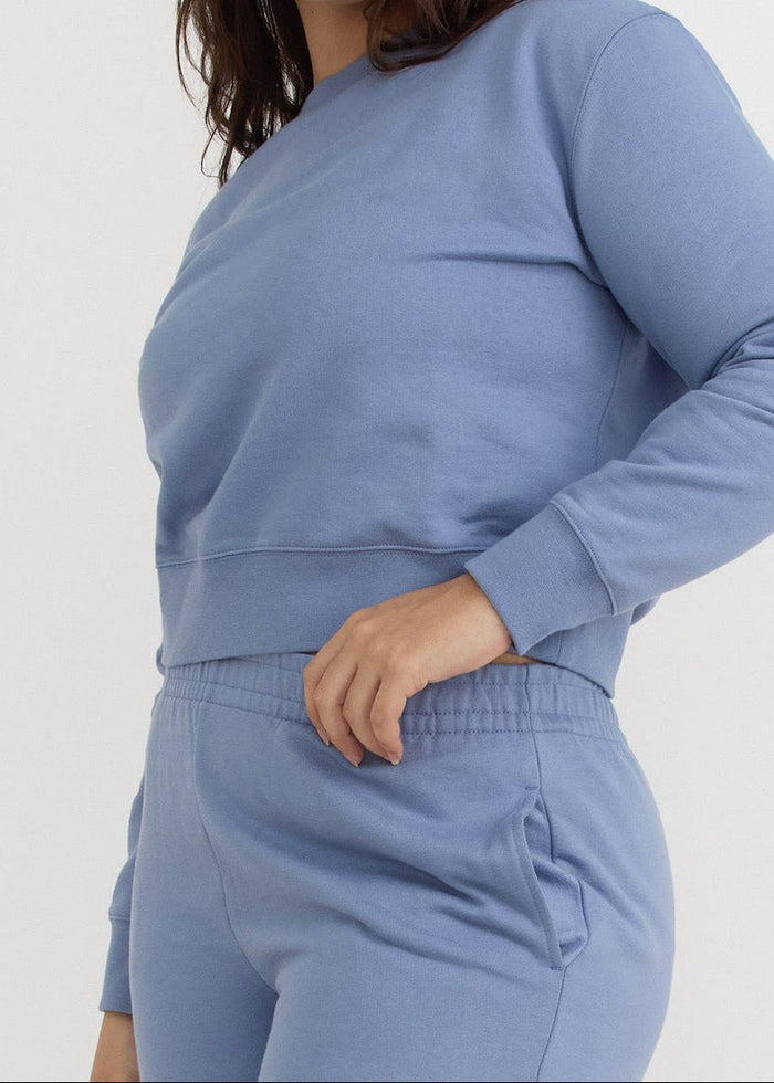 Organic Basics - Weekend Crop Crewneck - Misty Blue -