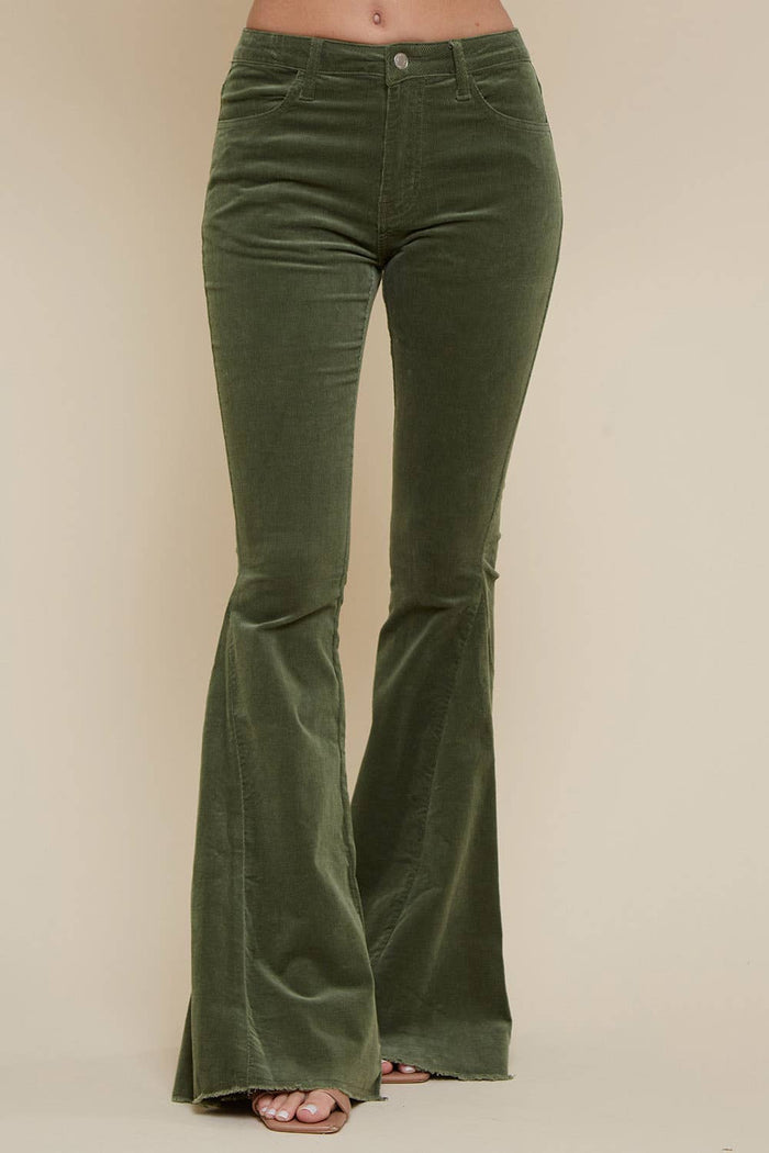 Western Corduroy Bell Bottoms in Olive Green