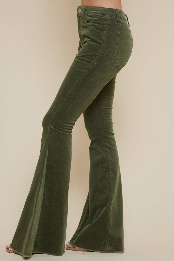 Western Corduroy Bell Bottoms in Olive Green