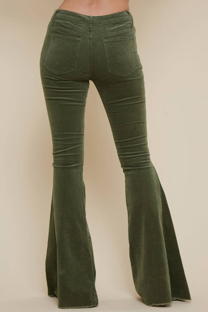 Western Corduroy Bell Bottoms in Olive Green
