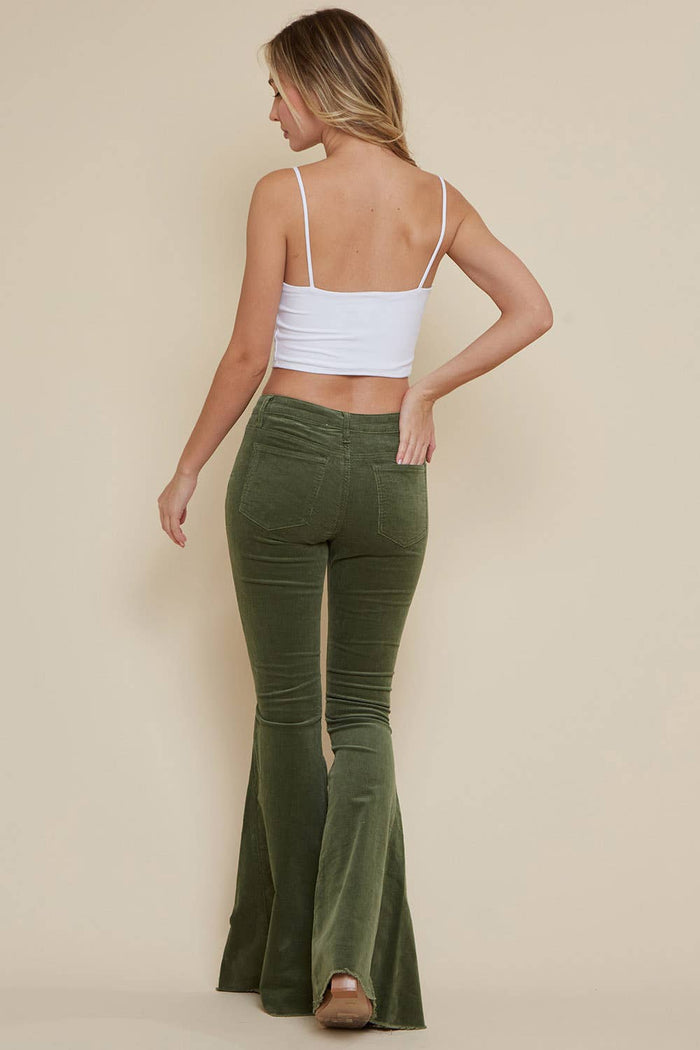 Western Corduroy Bell Bottoms in Olive Green