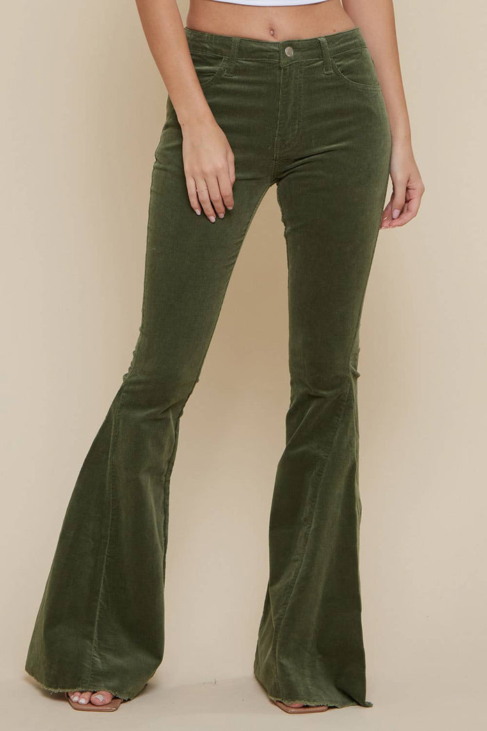 Western Corduroy Bell Bottoms in Olive Green