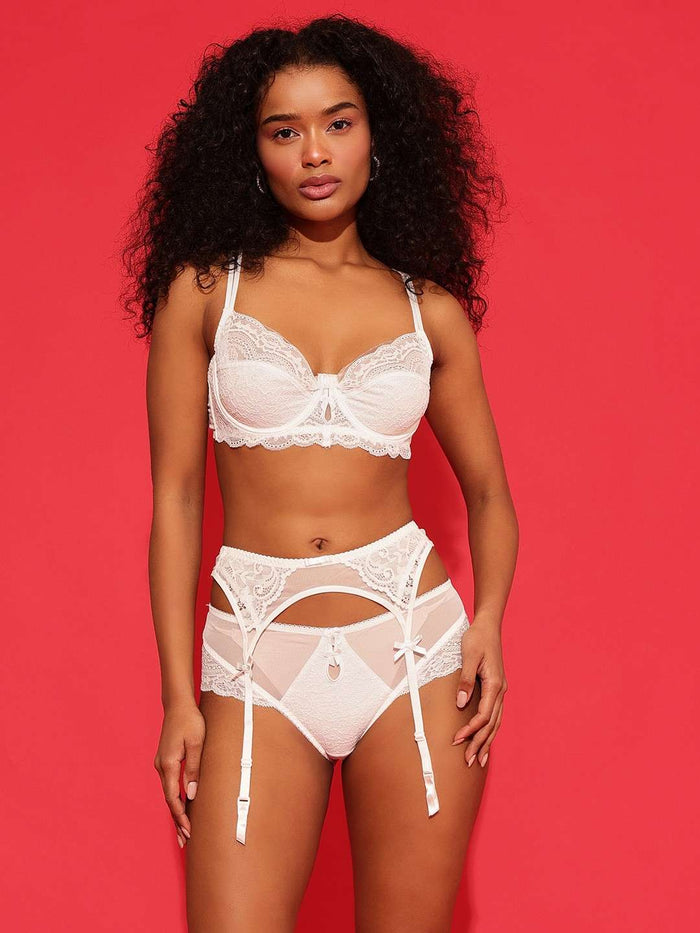 White Lace Garter Belt with Sheer Panels