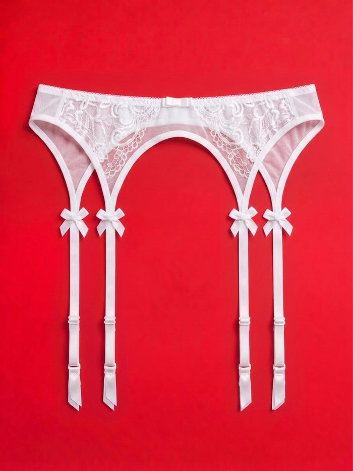 White Lace Garter Belt with Sheer Panels