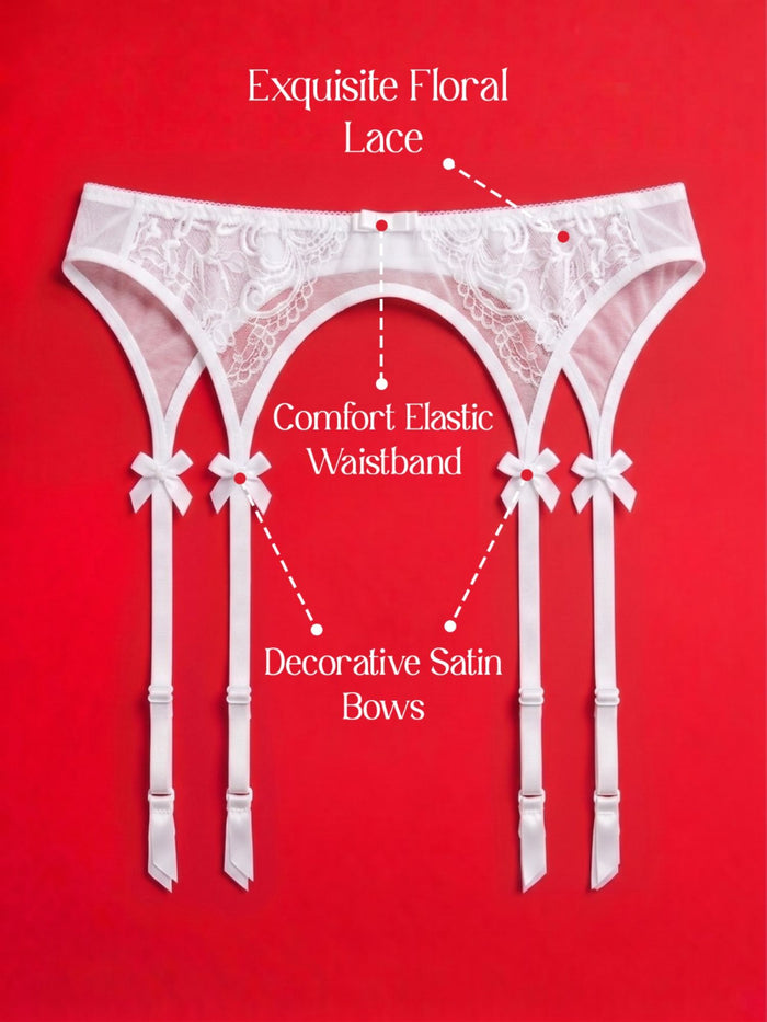 White Lace Garter Belt with Sheer Panels