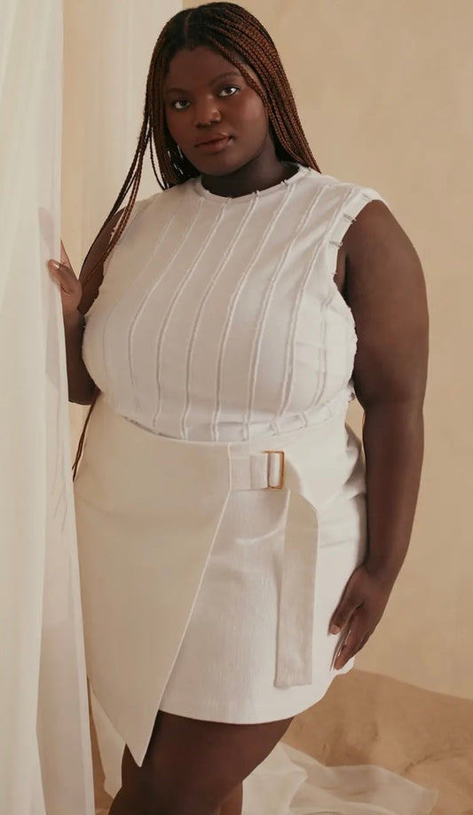 White Linen Faux Wrap Skirt