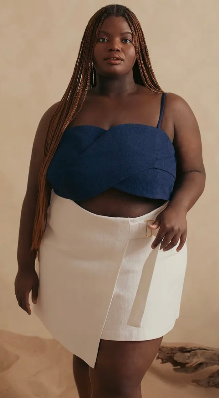 White Linen Faux Wrap Skirt