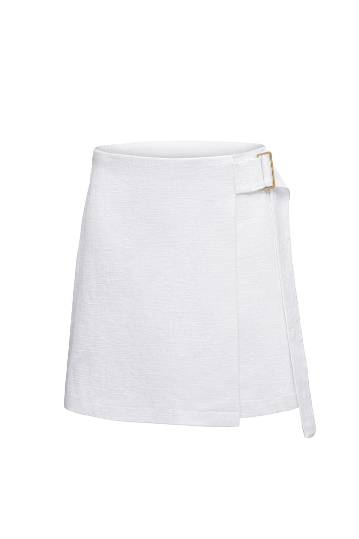 White Linen Faux Wrap Skirt