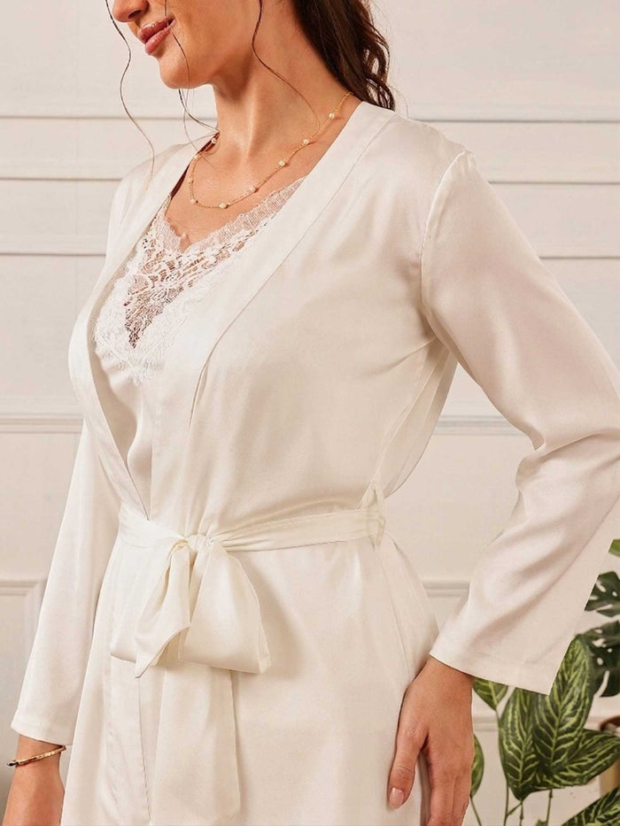White Satin Cami, Pyjama & Robe Set -Pack Of 3