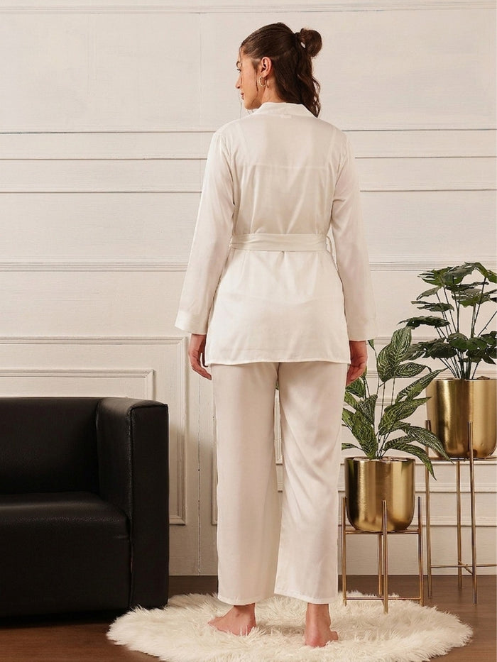 White Satin Cami, Pyjama & Robe Set -Pack Of 3