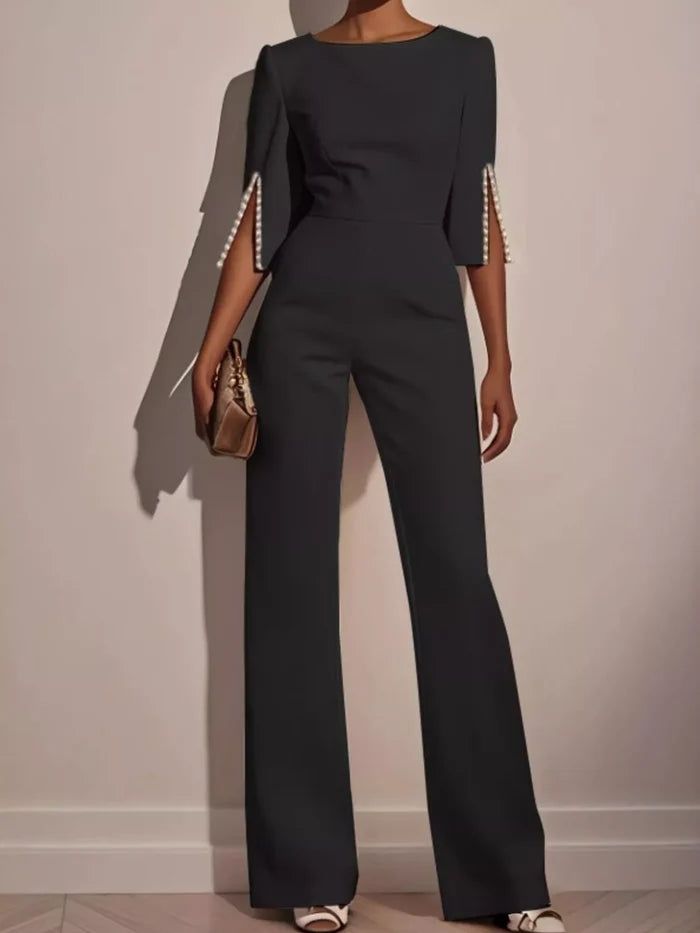 Wide-Leg Jumpsuit with Slit Sleeve