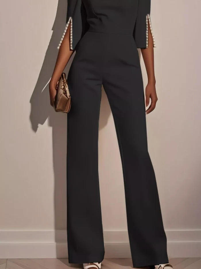 Wide-Leg Jumpsuit with Slit Sleeve