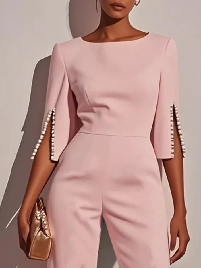 Wide-Leg Jumpsuit with Slit Sleeve