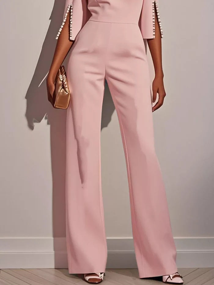 Wide-Leg Jumpsuit with Slit Sleeve