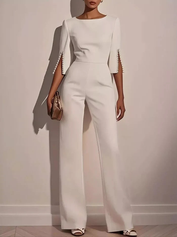 Wide-Leg Jumpsuit with Slit Sleeve