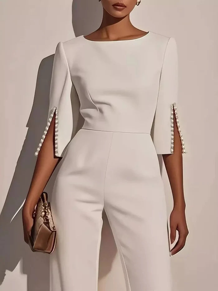 Wide-Leg Jumpsuit with Slit Sleeve
