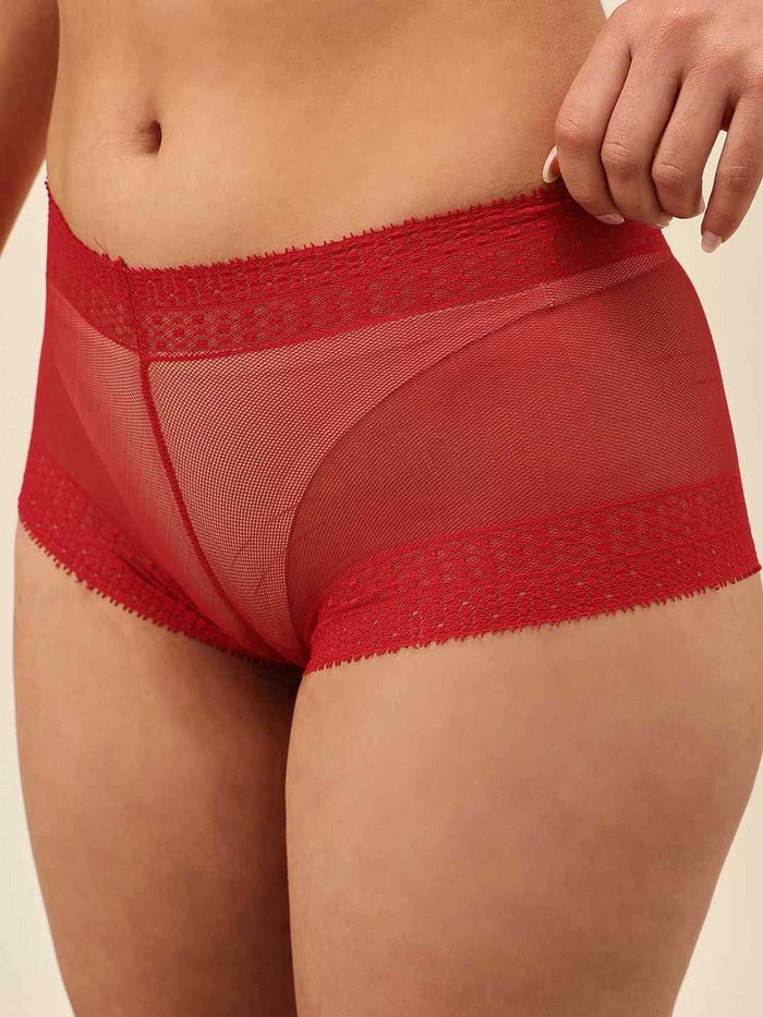 Women Mid-Rise Lace Boy Shorts Panty