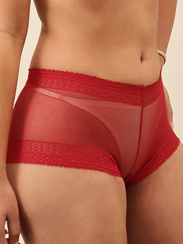 Women Mid-Rise Lace Boy Shorts Panty