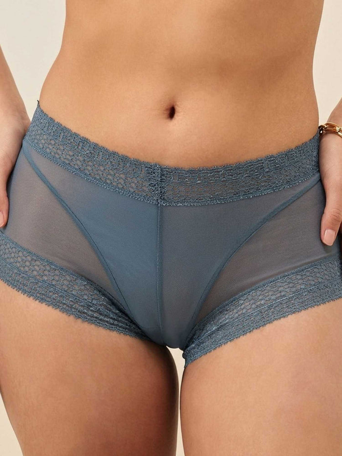 Women Mid-Rise Lace Boy Shorts Panty