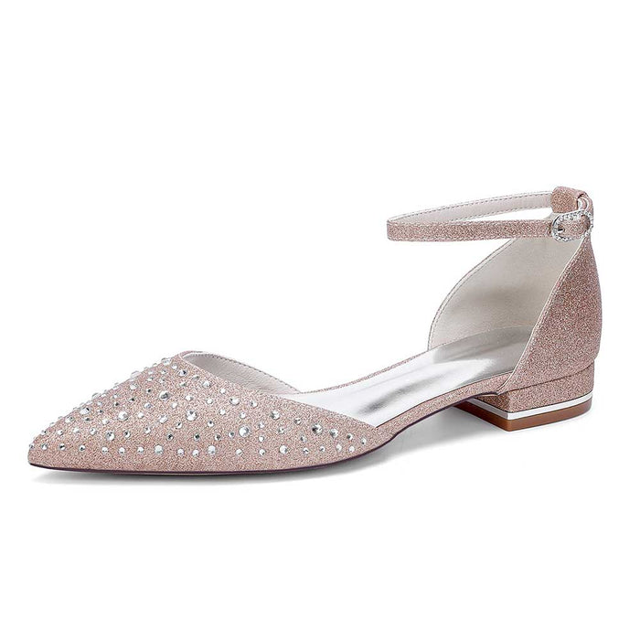 Women Satin Flat Shoes Rhinestones Ballet Flats Sparkle Wedding Shoes