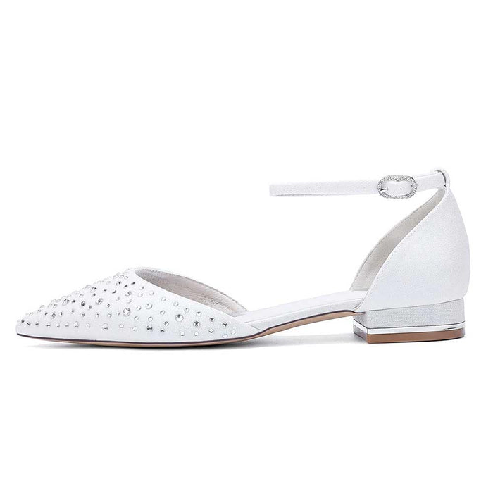 Women Satin Flat Shoes Rhinestones Ballet Flats Sparkle Wedding Shoes