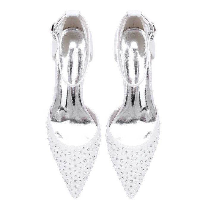 Women Satin Flat Shoes Rhinestones Ballet Flats Sparkle Wedding Shoes